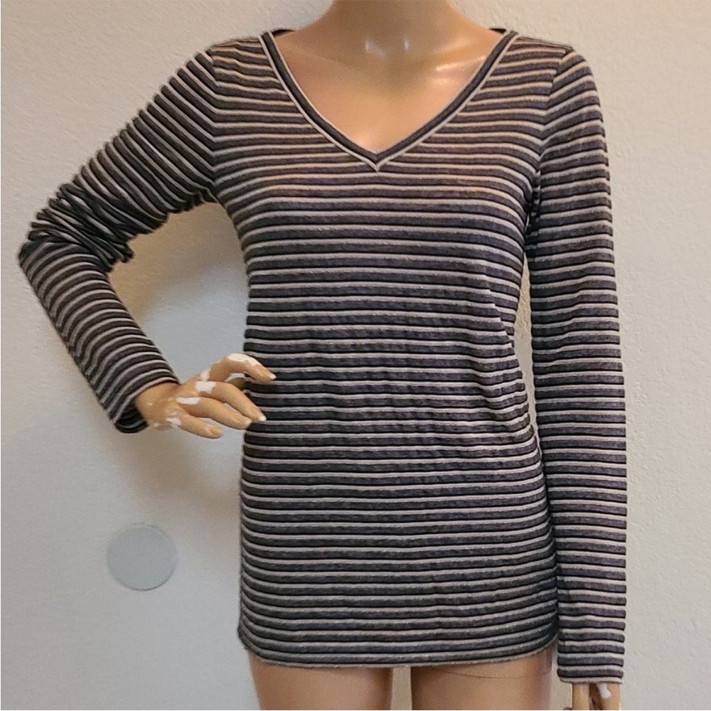 Brunello Cucinelli Black and Gray Fitted Ribbed Long Sleeve T-Shirt